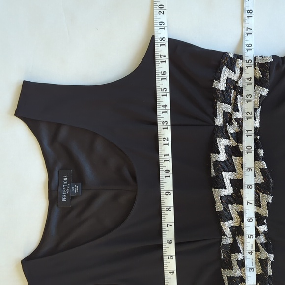 Perceptions Chevron Design Sleeveless A-Line Cocktail Dress 12P Black White - Picture 9 of 12